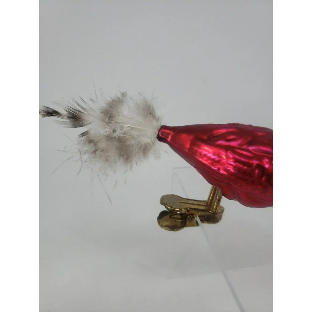 Vintage Blown Glass Red Bird Feather Tail Spring Clip Legs Classic Rare Uncommon